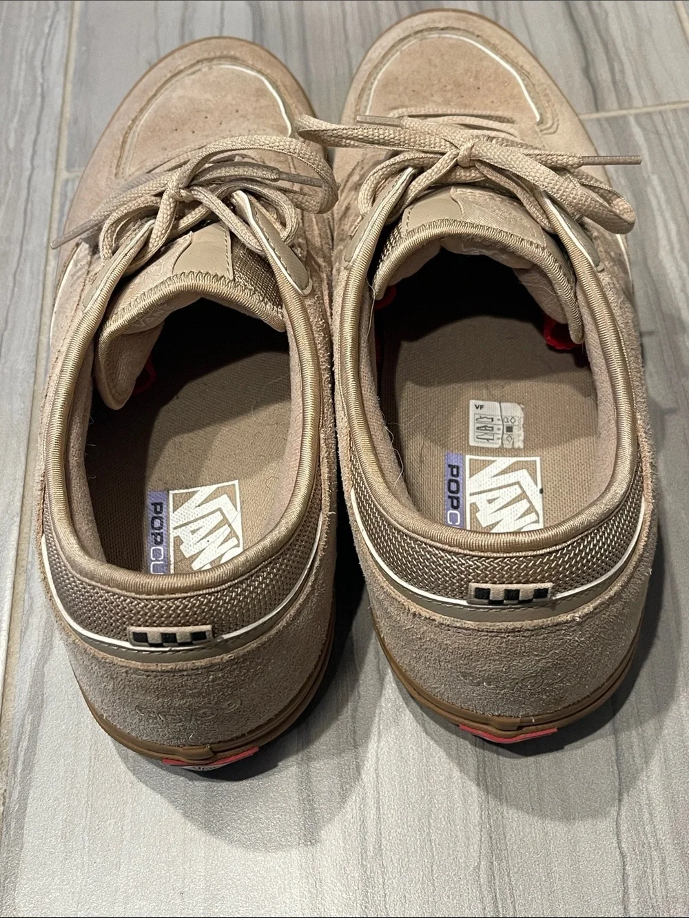 Vans POP CUSH Suede Low-Top Sneakers in Tan with Gum Sole